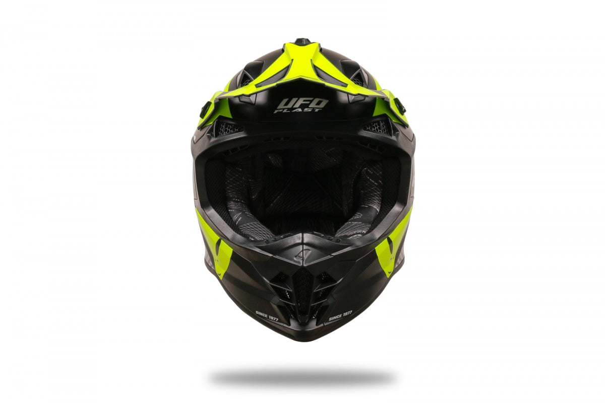 Casco motocross UFO Intrepid nero e giallo fluo