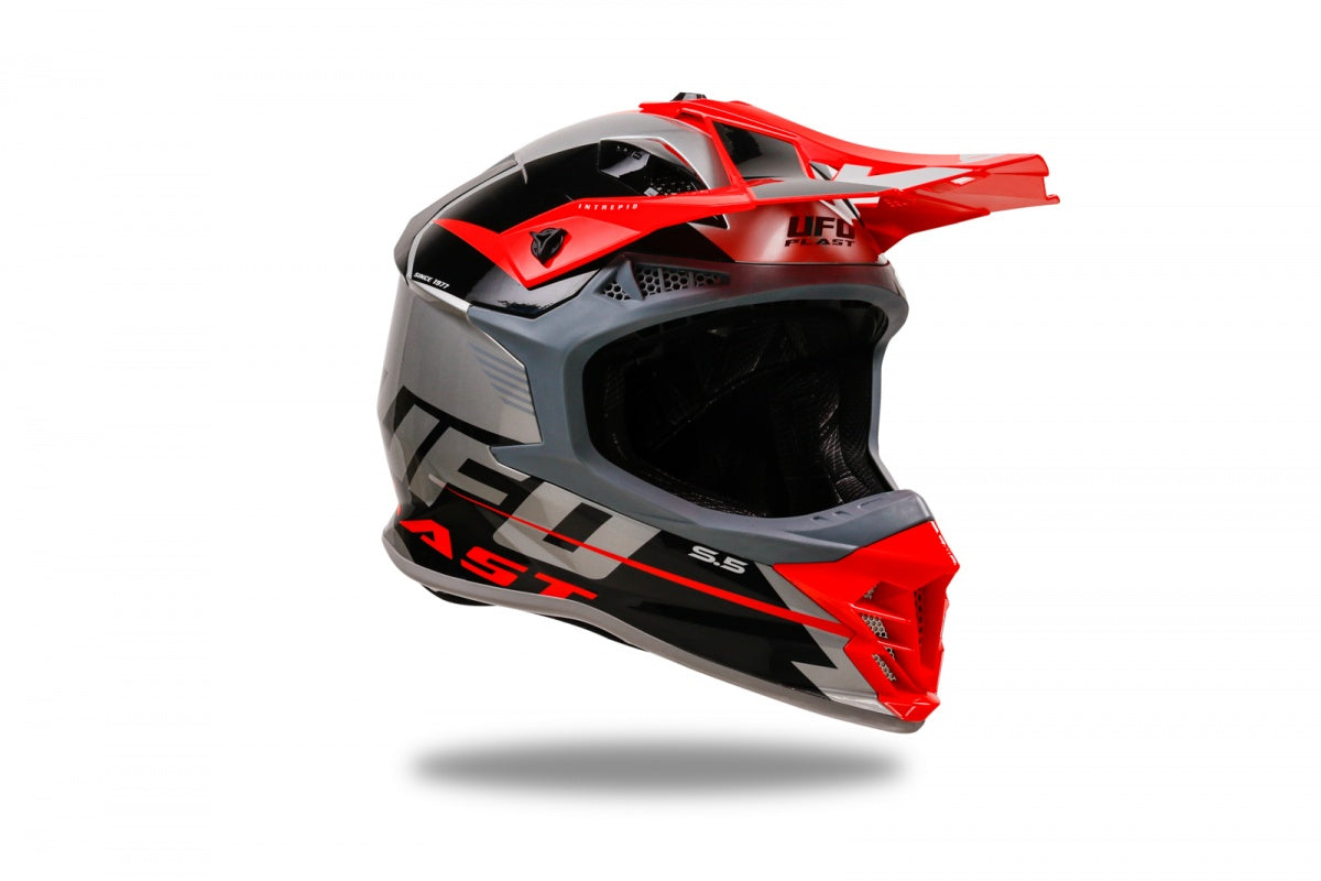 Casco motocross UFO Intrepid Grigio Rosso Nero 