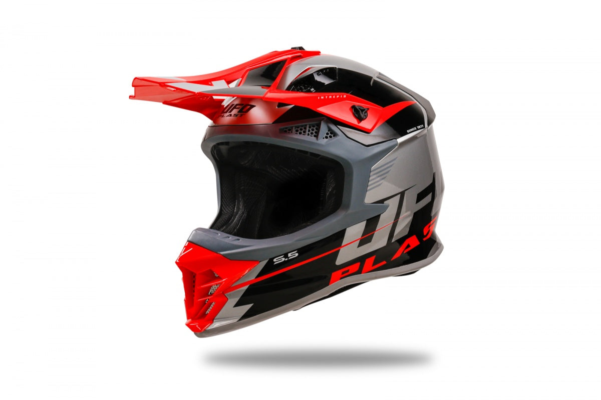 Casco motocross UFO Intrepid Grigio Rosso Nero 