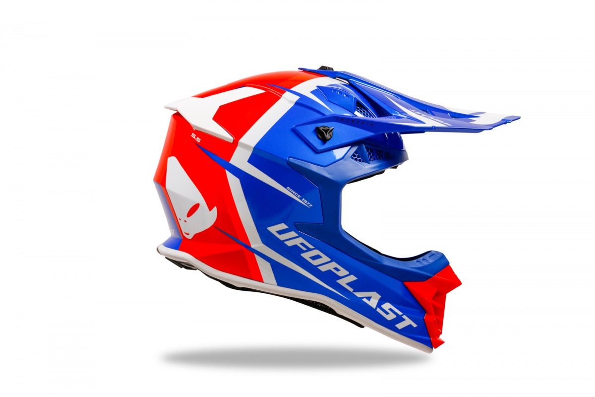 Casco motocross UFO Intrepid blu rosso e bianco