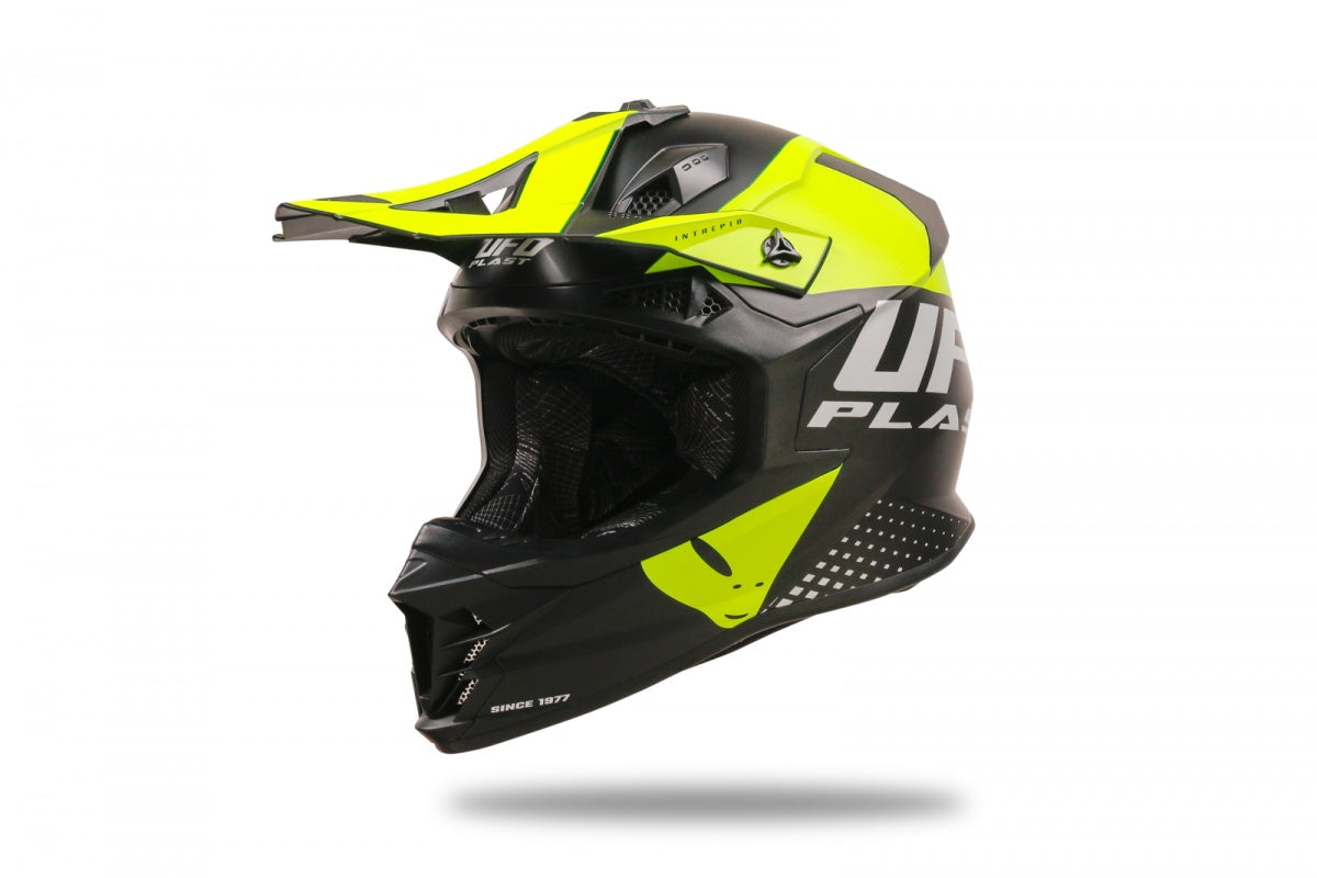 Casco motocross UFO Intrepid nero e giallo fluo