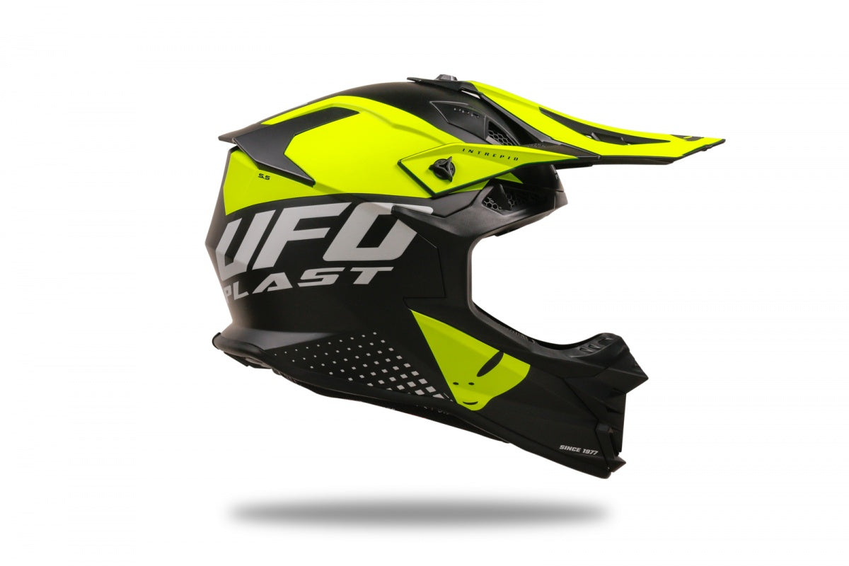 Casco motocross UFO Intrepid nero e giallo fluo