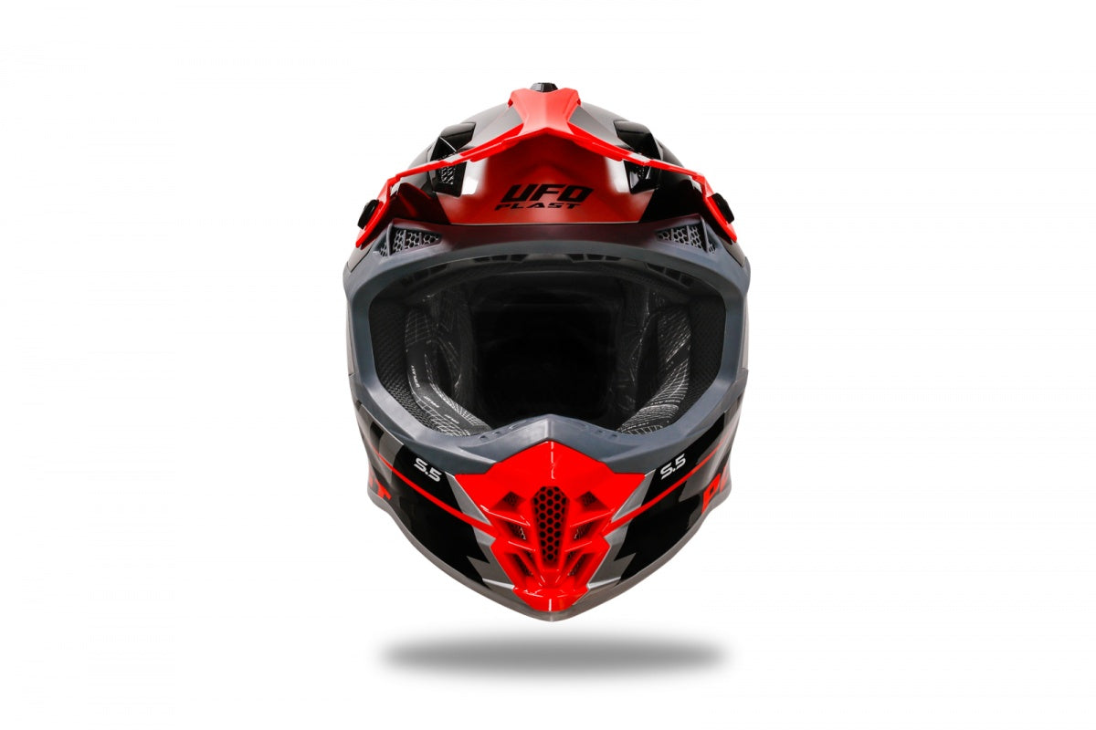 Casco motocross UFO Intrepid Grigio Rosso Nero 