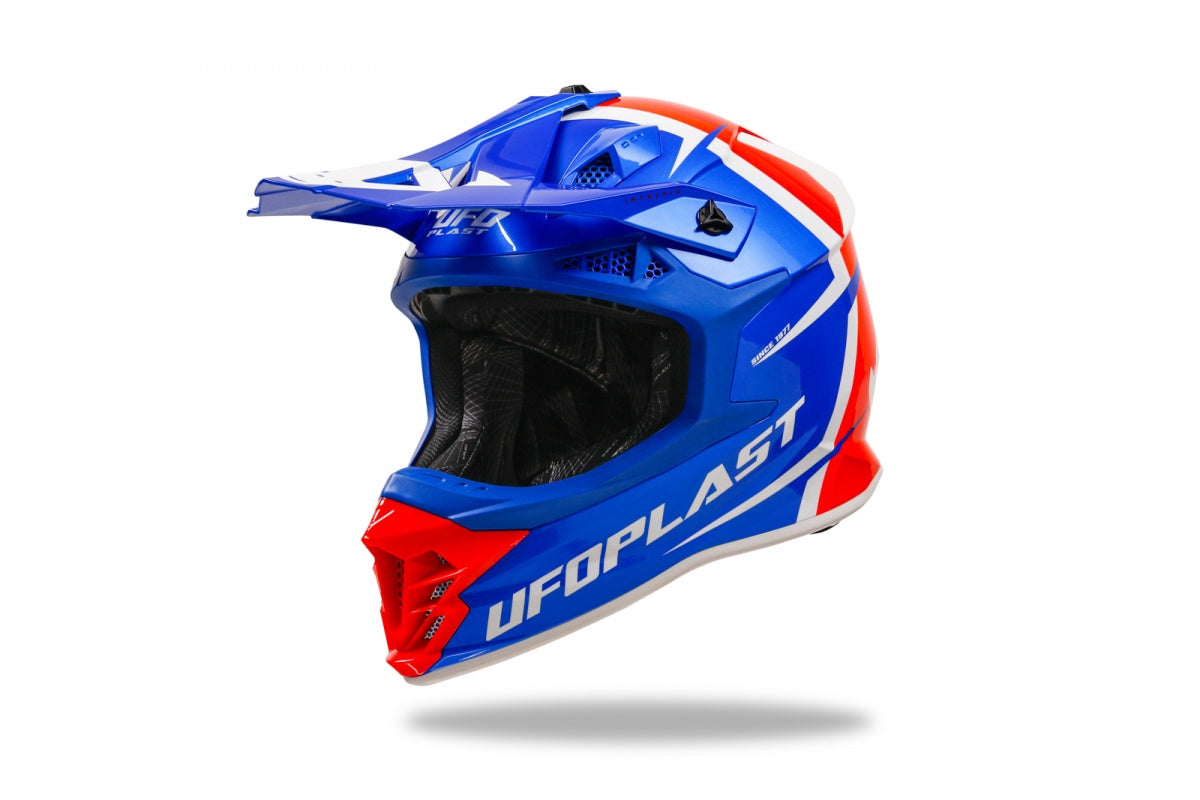 Casco motocross UFO Intrepid blu rosso e bianco