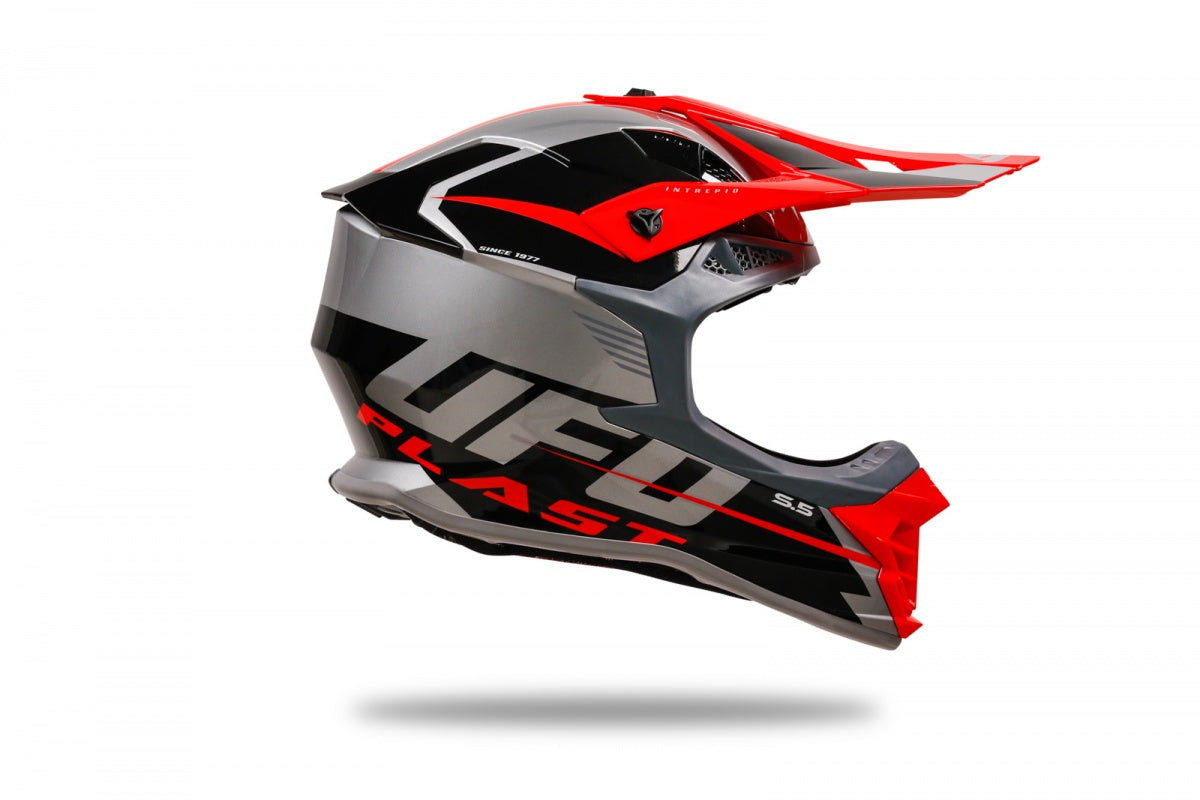 Casco motocross UFO Intrepid Grigio Rosso Nero 