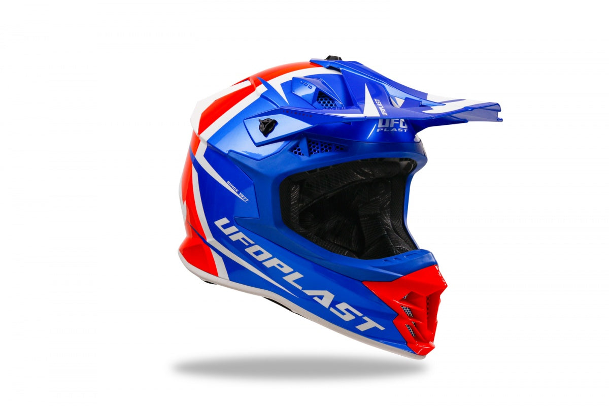 Casco motocross UFO Intrepid blu rosso e bianco