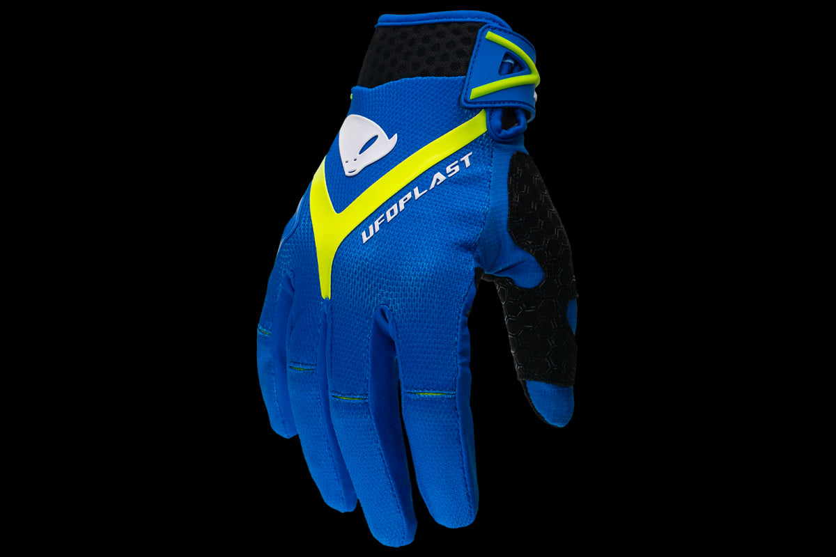 Guanti motocross Hayes blu e giallo fluo UfoPlast