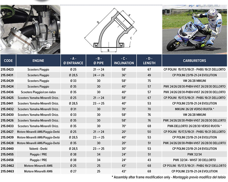215.0429 Collettore Aspirazione Diametro 30 mm Piaggio-Gilera con rialzo Polini